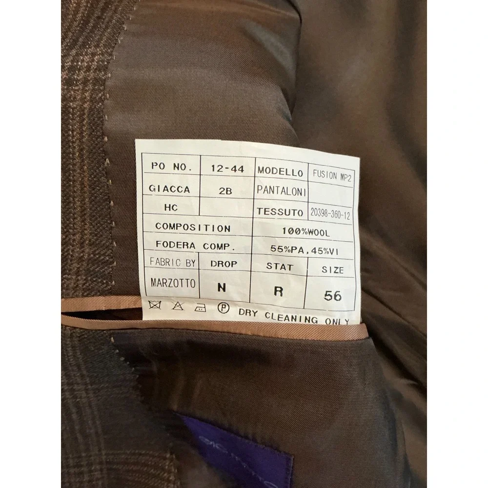 Gio Matto Wool Sport Coat 40R‎ Brown Plaid Blazer Suede Collar Elbow Patches